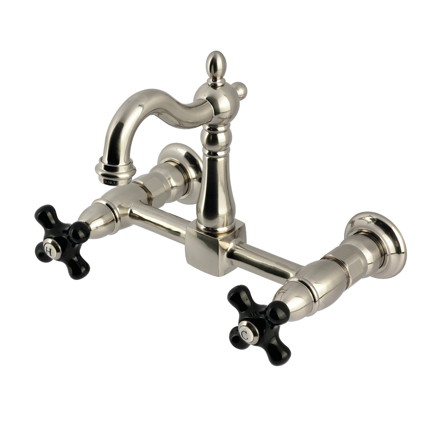 Kingston Heirloom KS2448PKX - Duchess Two-Handle 2-Hole Wall Mount Bridge Kitchen Faucet, Brushed Nickel — image 1